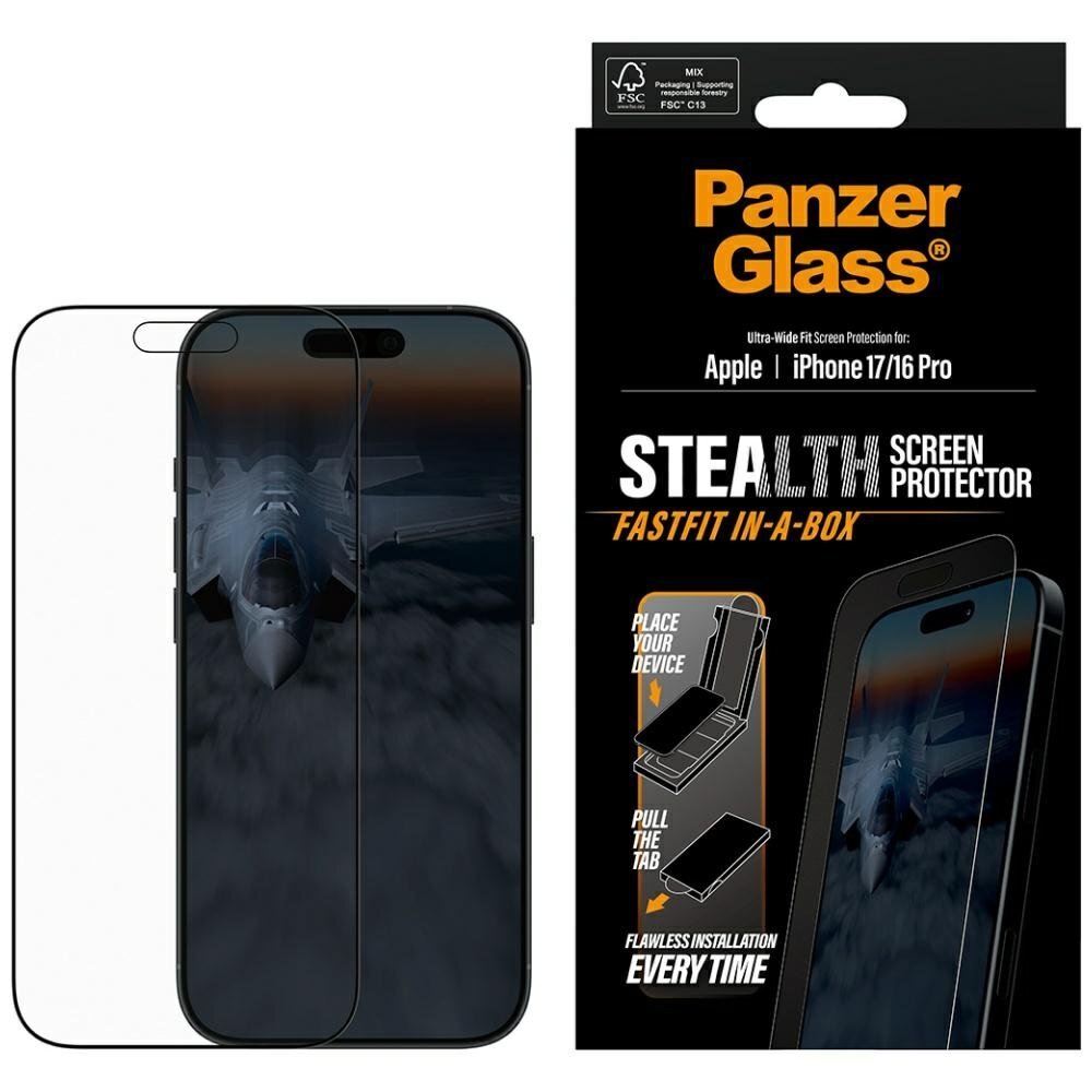 iPhone 17 / 16 Pro PanzerGlass Stealth Ultra-Wide Fit Fastfit grūdintas stiklas