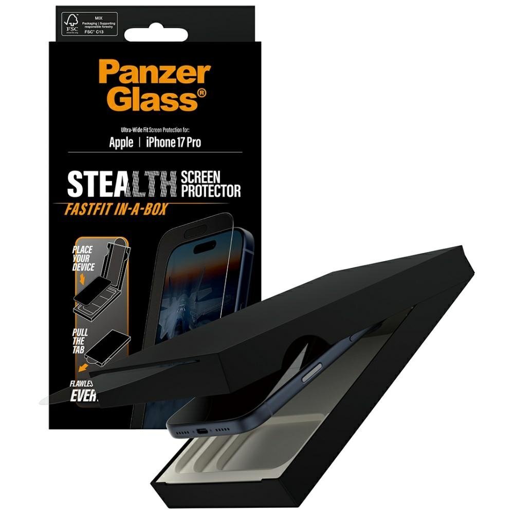 iPhone 17 Pro PanzerGlass Stealth Ultra-Wide Fit Fastfit grūdintas stiklas 3 iPhone 17 Pro PanzerGlass Stealth Ultra-Wide Fit Fastfit grūdintas stiklas 3
