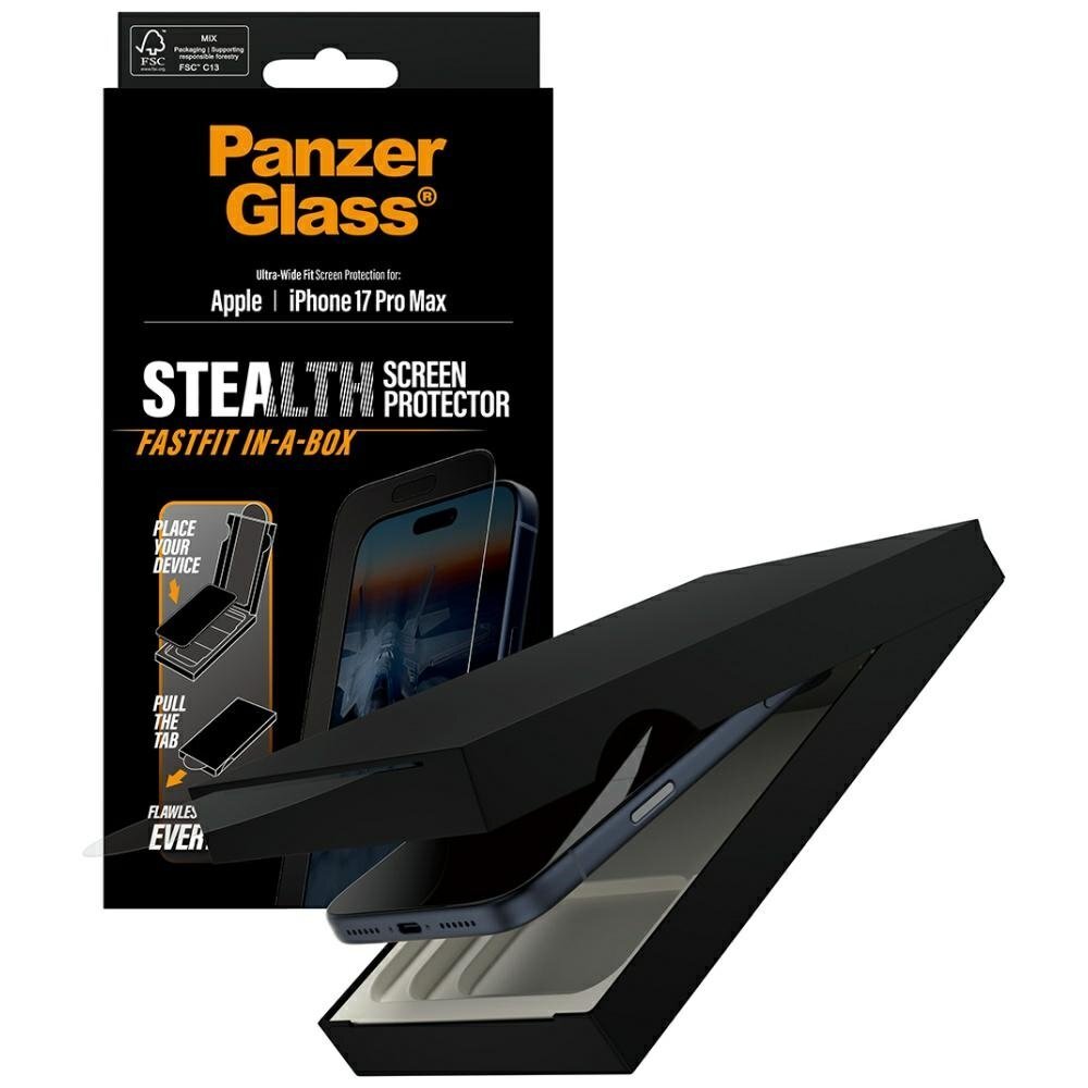 iPhone 17 Pro Max PanzerGlass Stealth Ultra-Wide Fit Fastfit grūdintas stiklas 3 iPhone 17 Pro Max PanzerGlass Stealth Ultra-Wide Fit Fastfit grūdintas stiklas 3