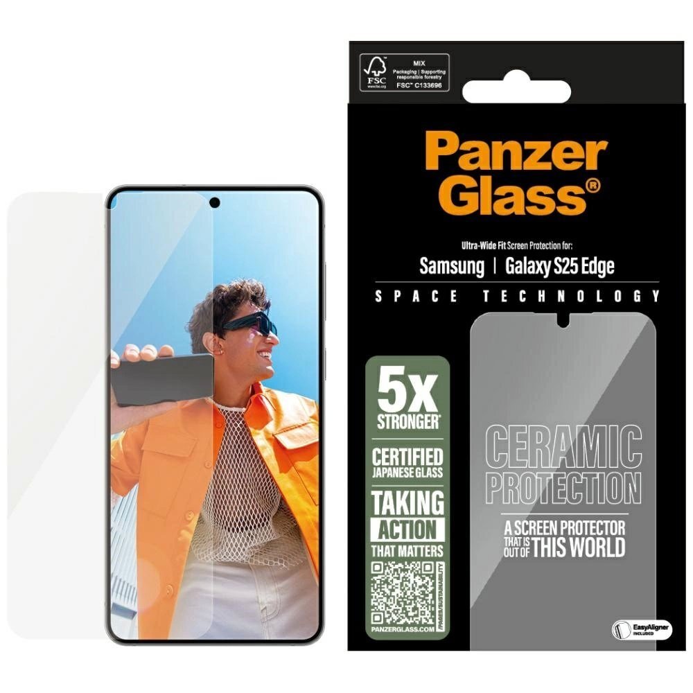 Samsung Galaxy S25 Edge PanzerGlass Ultra-Wide Fit keraminis stiklas – skaidrus Samsung Galaxy S25 Edge PanzerGlass Ultra-Wide Fit keraminis stiklas – skaidrus