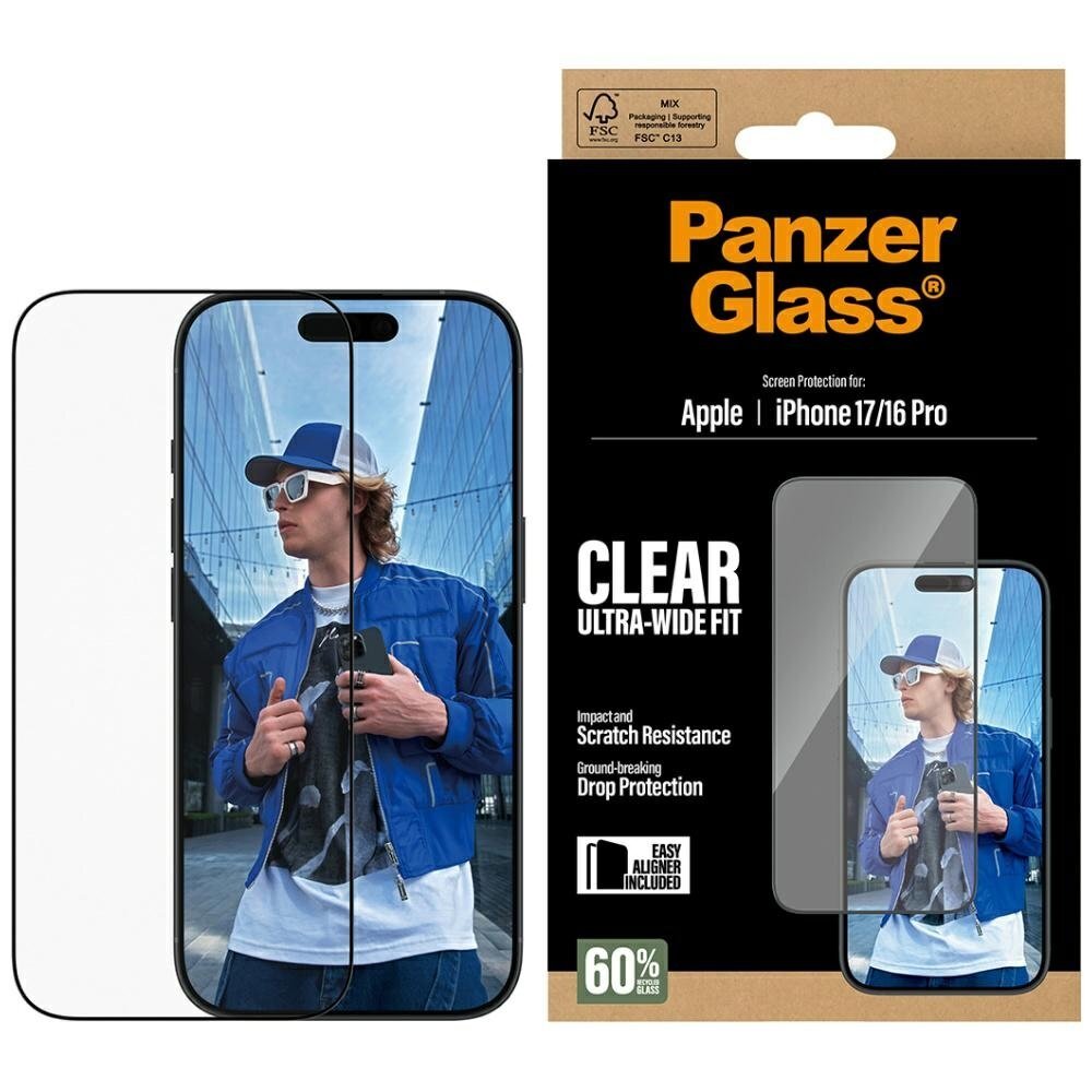 iPhone 17 / 16 Pro PanzerGlass Ultra-Wide Fit EasyAligner grūdintas stiklas iPhone 17 / 16 Pro PanzerGlass Ultra-Wide Fit EasyAligner grūdintas stiklas