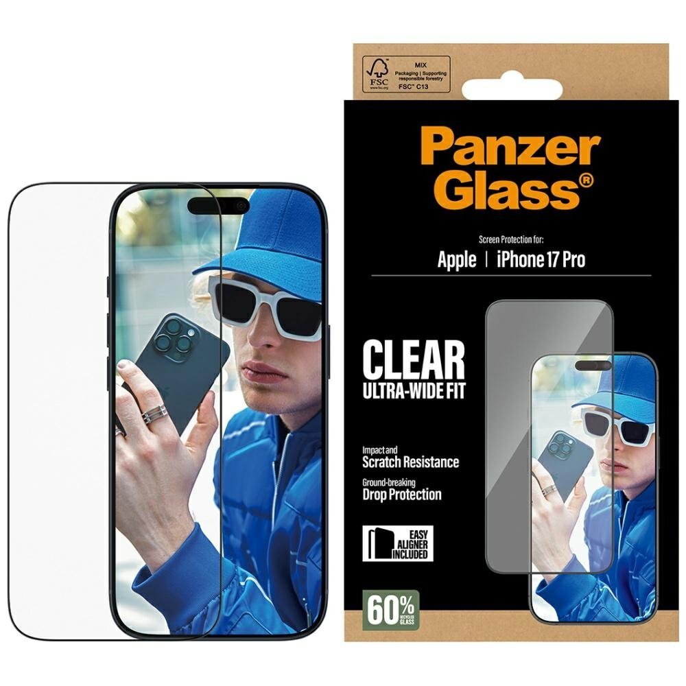 iPhone 17 Pro PanzerGlass Ultra-Wide Fit EasyAligner grūdintas stiklas iPhone 17 Pro PanzerGlass Ultra-Wide Fit EasyAligner grūdintas stiklas