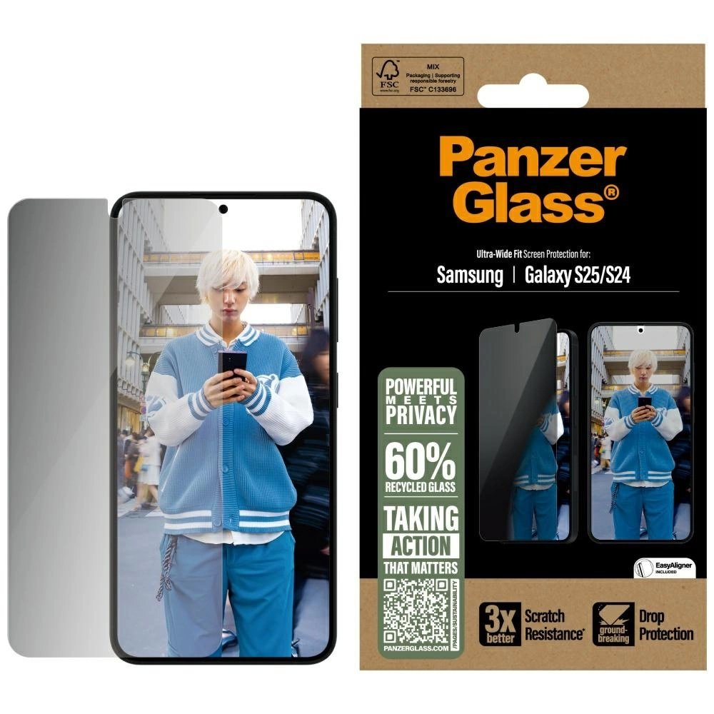 PanzerGlass Ultra-Wide Fit Privacy apsauginis stiklas skirtas Samsung Galaxy S25 PanzerGlass Ultra-Wide Fit Privacy apsauginis stiklas skirtas Samsung Galaxy S25