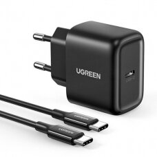 Pakrovėjas Ugreen USB Type C 25W Power Delivery + USB Type C kabelis 2m Juodas (50581) NDRX65