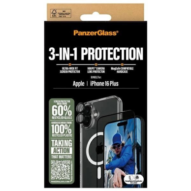 iPhone 16 Plus – PanzerGlass Bundle 3in1 6.7" D3O Hardcase + Ekrano apsauga UWF + Lęšis B1293+2863+1283 5