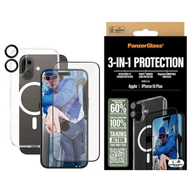 iPhone 16 Plus – PanzerGlass Bundle 3in1 6.7" D3O Hardcase + Ekrano apsauga UWF + Lęšis B1293+2863+1283