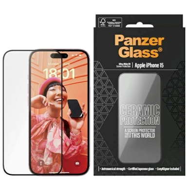 PanzerGlass Ceramic Protection ceramic apsauginis stiklas iPhone 15 positioner PanzerGlass Ceramic Protection ceramic apsauginis stiklas iPhone 15 positioner