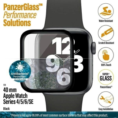 PanzerGlass Curved Antibacterial Apsauginis stiklas Apple Watch 4/5/6/SE - 40mm - Juodas 2 PanzerGlass Curved Antibacterial Apsauginis stiklas Apple Watch 4/5/6/SE - 40mm - Juodas 2