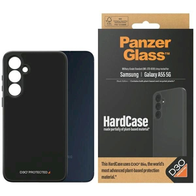 Samsung Galaxy A55 5G PanzerGlass Apsauginis dėklas D3O® Bio su kariniu sertifikatu – permatomas juodas