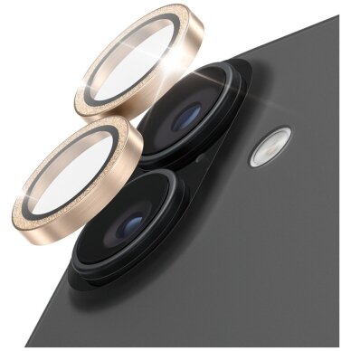iPhone 17 / 16 / 16 Plus PanzerGlass Hoops Glitter auksinis kameros apsauginis stiklas 1