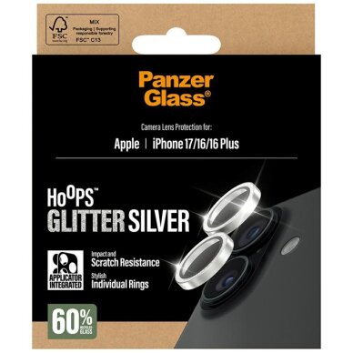iPhone 17 / 16 / 16 Plus PanzerGlass Hoops Glitter sidabrinis kameros apsauginis stiklas 4 iPhone 17 / 16 / 16 Plus PanzerGlass Hoops Glitter sidabrinis kameros apsauginis stiklas 4