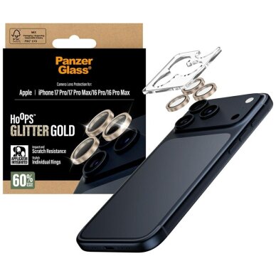 iPhone 17 Pro / 17 Pro Max / 16 Pro / 16 Pro Max PanzerGlass Hoops Glitter auksinis kameros apsauginis stiklas 3 iPhone 17 Pro / 17 Pro Max / 16 Pro / 16 Pro Max PanzerGlass Hoops Glitter auksinis kameros apsauginis stiklas 3