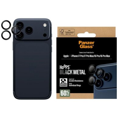 iPhone 17 Pro / 17 Pro Max / 16 Pro / 16 Pro Max PanzerGlass Hoops kameros apsauga – juoda