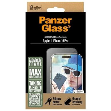 iPhone 16 Pro 6.3" PanzerGlass Aluminum Frame Screen Protector Ultra-Wide Fit 2850 3