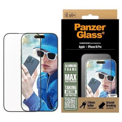 iPhone 16 Pro 6.3" PanzerGlass Aluminum Frame Screen Protector Ultra-Wide Fit 2850