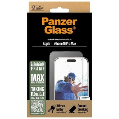 iPhone 16 Pro Max 6.9" PanzerGlass Aluminum Frame Screen Protector Ultra-Wide Fit 2852 3
