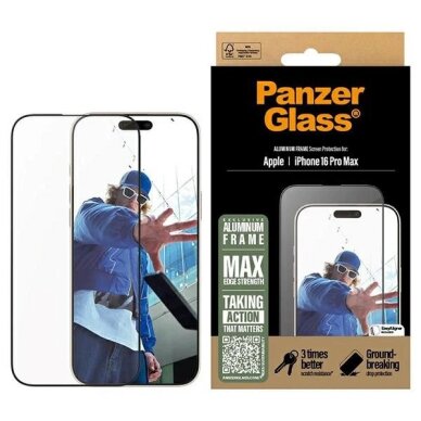 iPhone 16 Pro Max 6.9" PanzerGlass Aluminum Frame Screen Protector Ultra-Wide Fit 2852