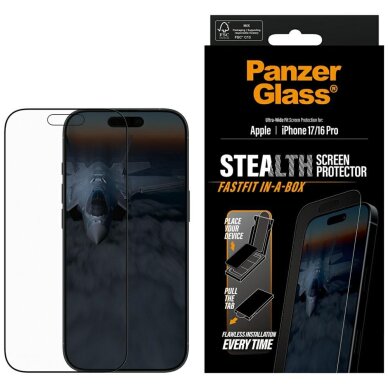 iPhone 17 / 16 Pro PanzerGlass Stealth Ultra-Wide Fit Fastfit grūdintas stiklas iPhone 17 / 16 Pro PanzerGlass Stealth Ultra-Wide Fit Fastfit grūdintas stiklas