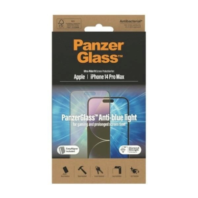 PanzerGlass Ultra-Wide Fit Antibacterial apsauginis stiklas Blue Light Filter Positioner iPhone 14 Pro Max 7