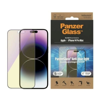PanzerGlass Ultra-Wide Fit Antibacterial apsauginis stiklas Blue Light Filter Positioner iPhone 14 Pro Max PanzerGlass Ultra-Wide Fit Antibacterial apsauginis stiklas Blue Light Filter Positioner iPhone 14 Pro Max