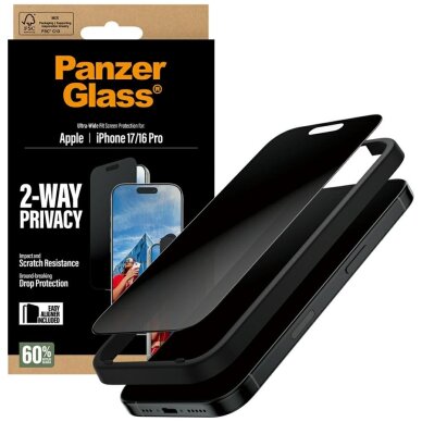 iPhone 17 / 16 Pro PanzerGlass Ultra-Wide Fit EasyAligner Privacy Glass – privatumo 4 iPhone 17 / 16 Pro PanzerGlass Ultra-Wide Fit EasyAligner Privacy Glass – privatumo 4