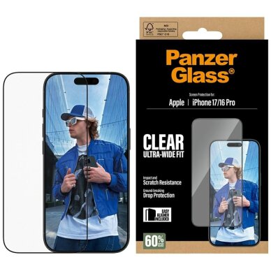 iPhone 17 / 16 Pro PanzerGlass Ultra-Wide Fit EasyAligner grūdintas stiklas iPhone 17 / 16 Pro PanzerGlass Ultra-Wide Fit EasyAligner grūdintas stiklas