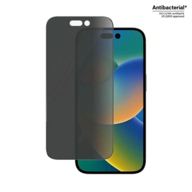 iPhone 14 Pro PanzerGlass Ultra-Wide Fit grūdintas antibakterinis privatumo stiklas su pozicionieriumi 1
