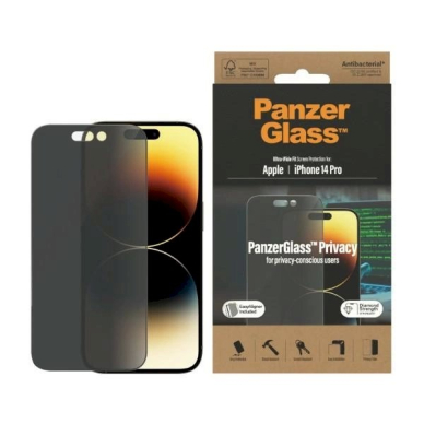 iPhone 14 Pro PanzerGlass Ultra-Wide Fit grūdintas antibakterinis privatumo stiklas su pozicionieriumi iPhone 14 Pro PanzerGlass Ultra-Wide Fit grūdintas antibakterinis privatumo stiklas su pozicionieriumi