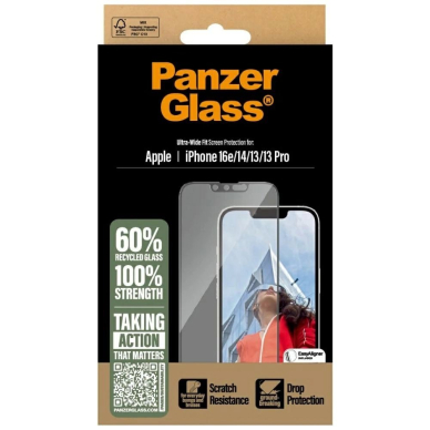 PanzerGlass Ultra-Wide Fit grūdintas stiklas skirtas iPhone 13 / 13 Pro / 14 / 16e – skaidrus 3