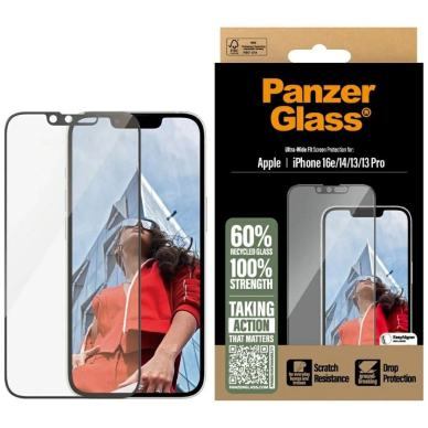 PanzerGlass Ultra-Wide Fit grūdintas stiklas skirtas iPhone 13 / 13 Pro / 14 / 16e – skaidrus
