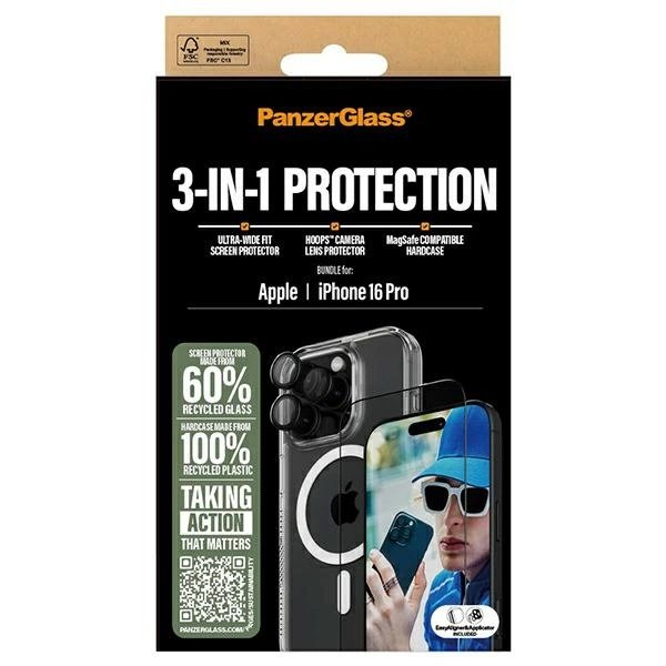 iPhone 16 Pro – PanzerGlass Bundle 3in1 6.3" D3O Hardcase + Ekrano apsauga UWF + Lęšis B1292+2862+1284 5