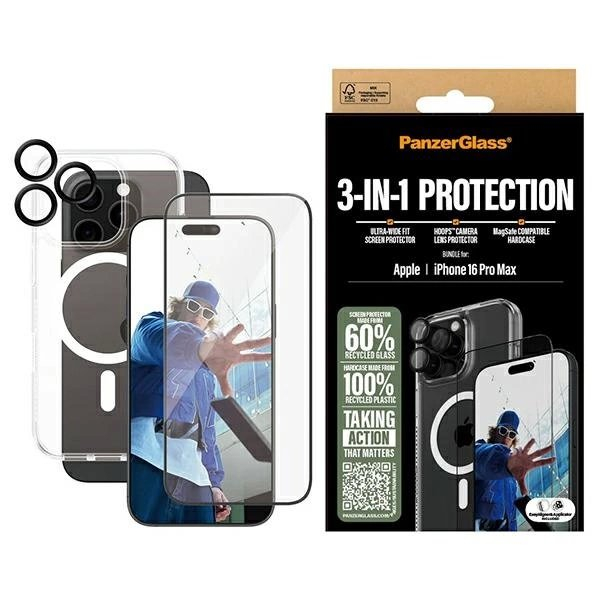 iPhone 16 Pro Max – PanzerGlass Bundle 3in1 6.9" D3O Hardcase + Screen Protector UWF + Lens B1294+2864+1284