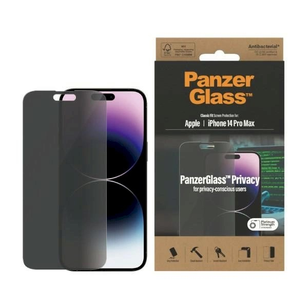 Panzer glass Classic Fit antibacterial privacy apsauginis stiklas iPhone 14 Pro Max Panzer glass Classic Fit antibacterial privacy apsauginis stiklas iPhone 14 Pro Max