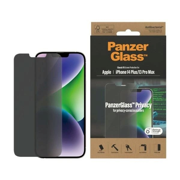 iPhone 14 Plus / 13 Pro Max PanzerGlass Classic Fit Privacy antibacterial apsauginis stiklas iPhone 14 Plus / 13 Pro Max PanzerGlass Classic Fit Privacy antibacterial apsauginis stiklas