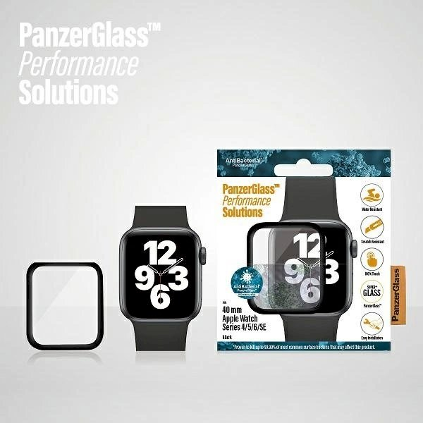 PanzerGlass Curved Antibacterial Apsauginis stiklas Apple Watch 4/5/6/SE - 40mm - Juodas PanzerGlass Curved Antibacterial Apsauginis stiklas Apple Watch 4/5/6/SE - 40mm - Juodas