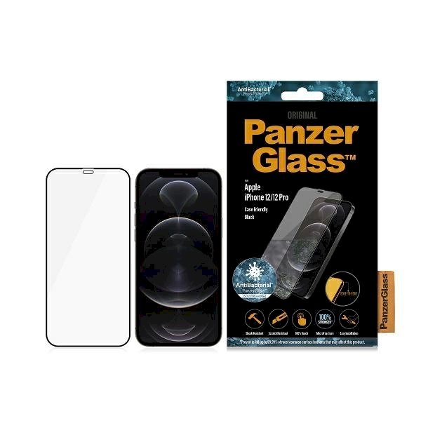 PanzerGlass E2E Super+ Microfracture antibacterial Apsauginis stiklas iPhone 12 / 12 Pro -Juodas PanzerGlass E2E Super+ Microfracture antibacterial Apsauginis stiklas iPhone 12 / 12 Pro -Juodas