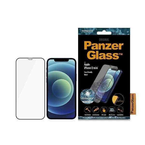 iPhone 12 mini PanzerGlass E2E Super+ Microfracture antibakterinis grūdintas stiklas – su juodu rėmeliu