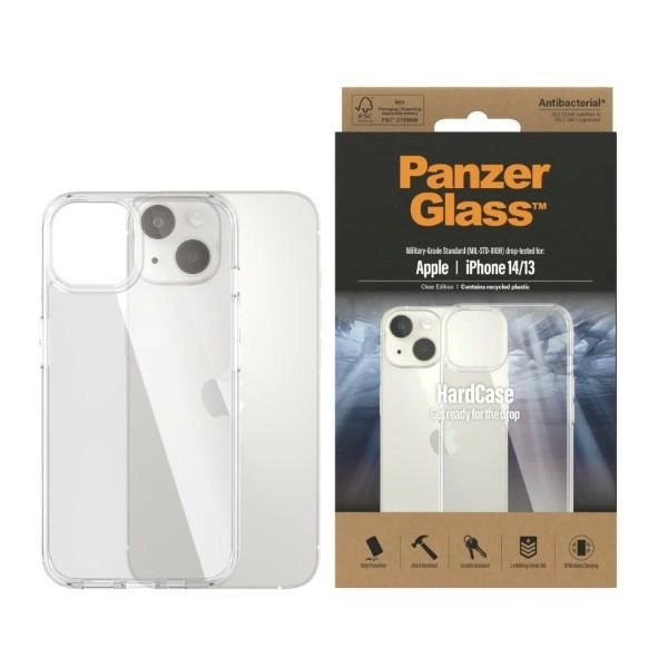 iPhone 14 / 15 / 13 PanzerGlass HardCase antibakterinis dėklas su kariniu sertifikatu – skaidrus