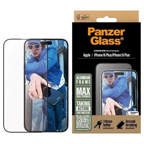 iPhone 16 Plus 6.7" PanzerGlass Aluminum Frame Screen Protector Ultra-Wide Fit 2851
