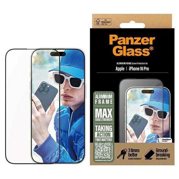 iPhone 16 Pro 6.3" PanzerGlass Aluminum Frame Screen Protector Ultra-Wide Fit 2850