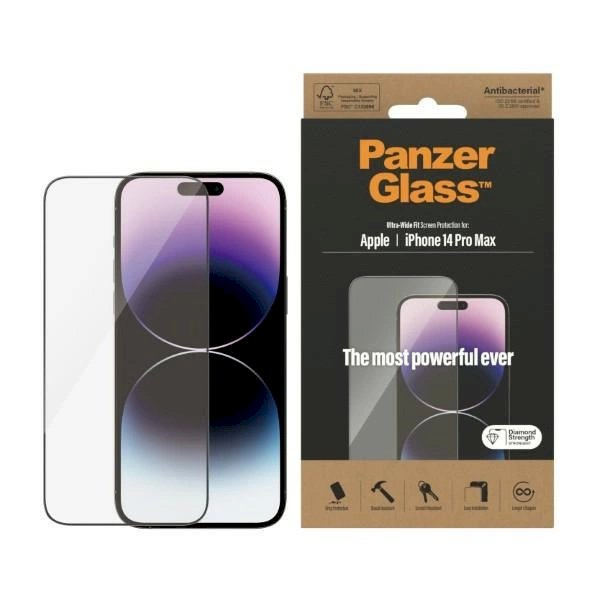 iPhone 14 Pro Max PanzerGlass Ultra-Wide Fit antibakterinis apsauginis stiklas iPhone 14 Pro Max PanzerGlass Ultra-Wide Fit antibakterinis apsauginis stiklas