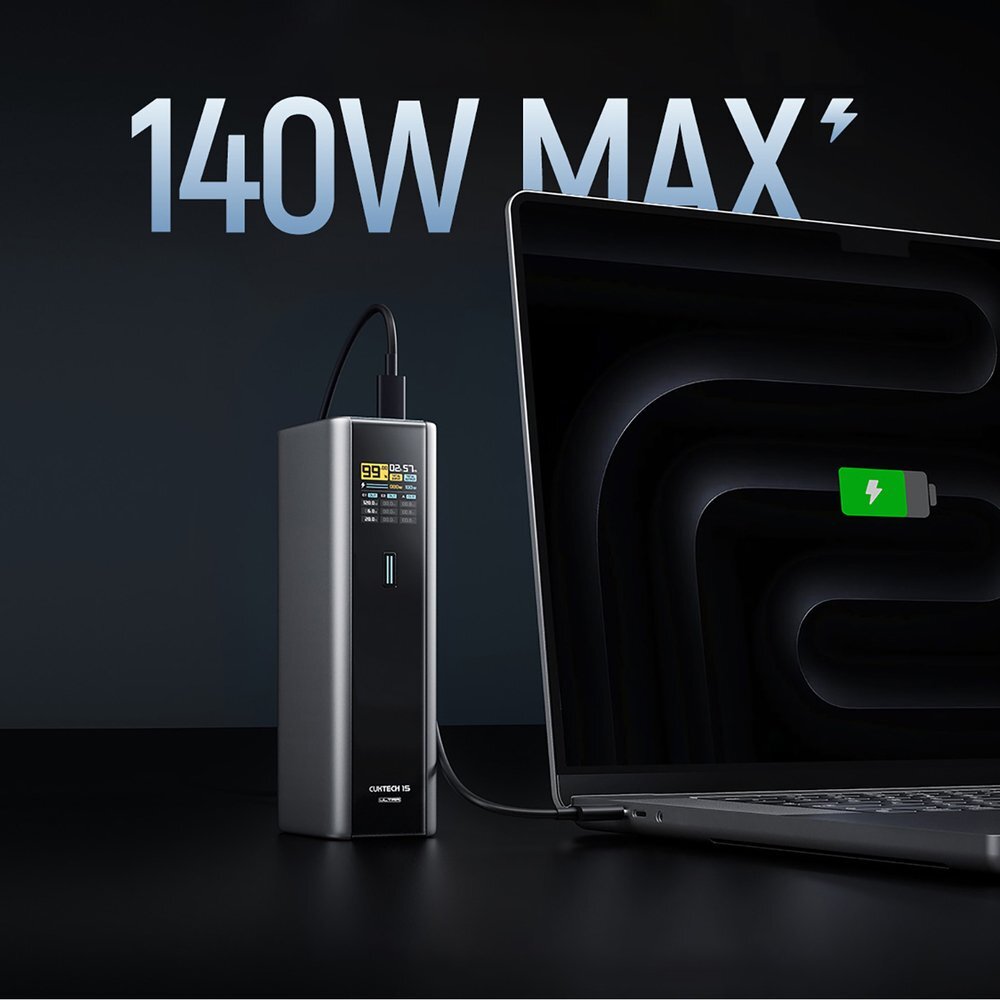 Išorinė baterija Powerbank Cuktech CKPB200UGLGR 210W 20000mAh 2x USB-C + 1x USB-A – pilka 1 Išorinė baterija Powerbank Cuktech CKPB200UGLGR 210W 20000mAh 2x USB-C + 1x USB-A – pilka 1