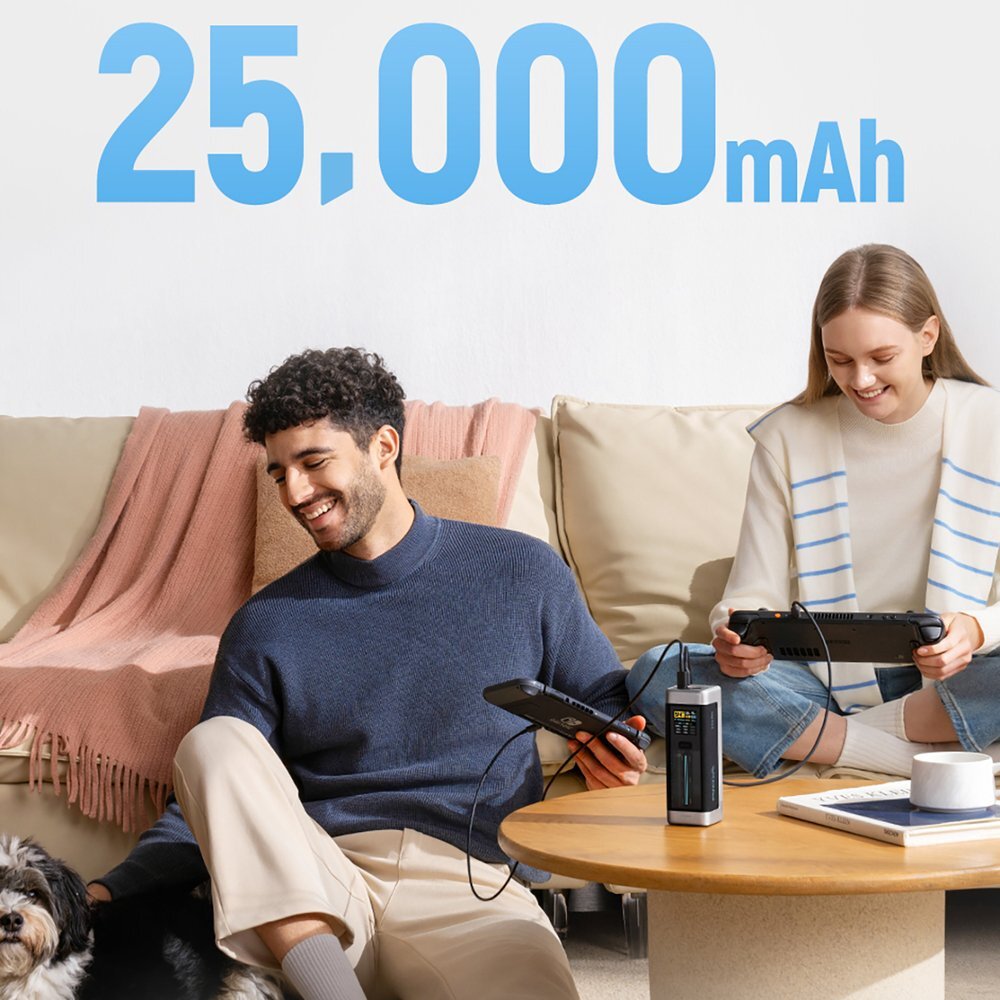 Išorinė baterija Powerbank Cuktech CUK00P23GLBK 210W 25000mAh 2x USB-C + 1x USB-A – juoda 2 Išorinė baterija Powerbank Cuktech CUK00P23GLBK 210W 25000mAh 2x USB-C + 1x USB-A – juoda 2