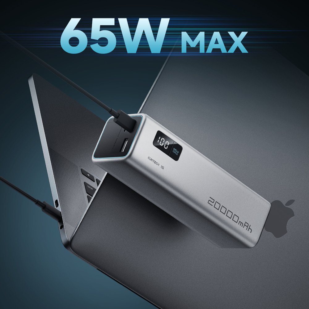 Išorinė baterija Powerbank Cuktech CUKP200XGLGR 100W 20000mAh 2x USB-C + 1x USB-A – pilka 1