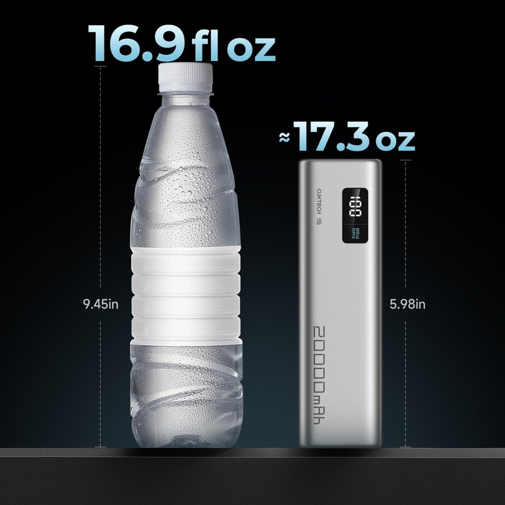 Išorinė baterija Powerbank Cuktech CUKP200XGLGR 100W 20000mAh 2x USB-C + 1x USB-A – pilka 6