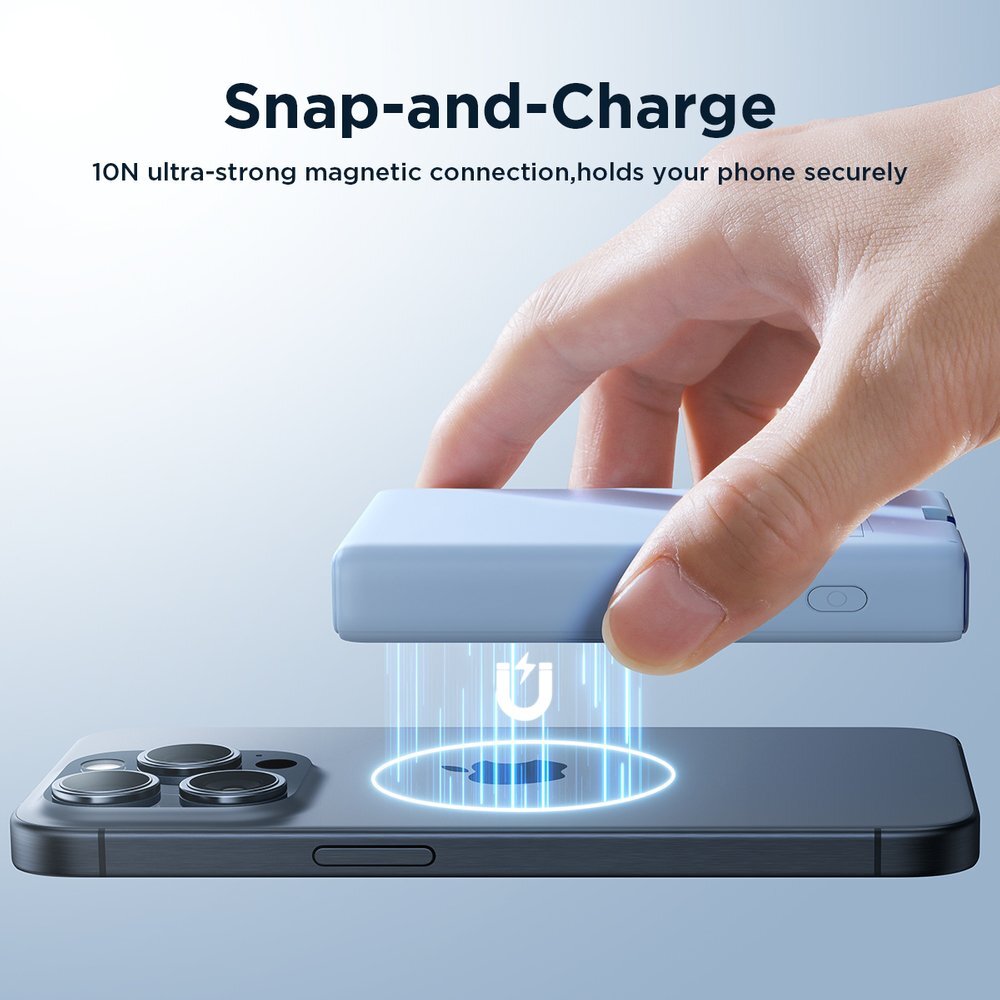 Išorinė baterija Powerbank Joyroom JR-PBM01 magnetinė 10000mAh 20W su stovu + Lightning kabeliu – USB-C – mėlyna 8 Išorinė baterija Powerbank Joyroom JR-PBM01 magnetinė 10000mAh 20W su stovu + Lightning kabeliu – USB-C – mėlyna 8
