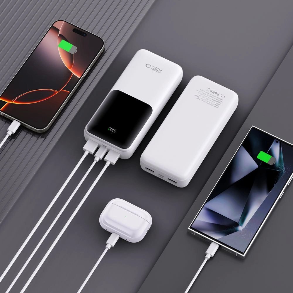 Išorinė baterija Powerbank Tech-Protect PB02 20000mAh 22.5W – balta 5 Išorinė baterija Powerbank Tech-Protect PB02 20000mAh 22.5W – balta 5