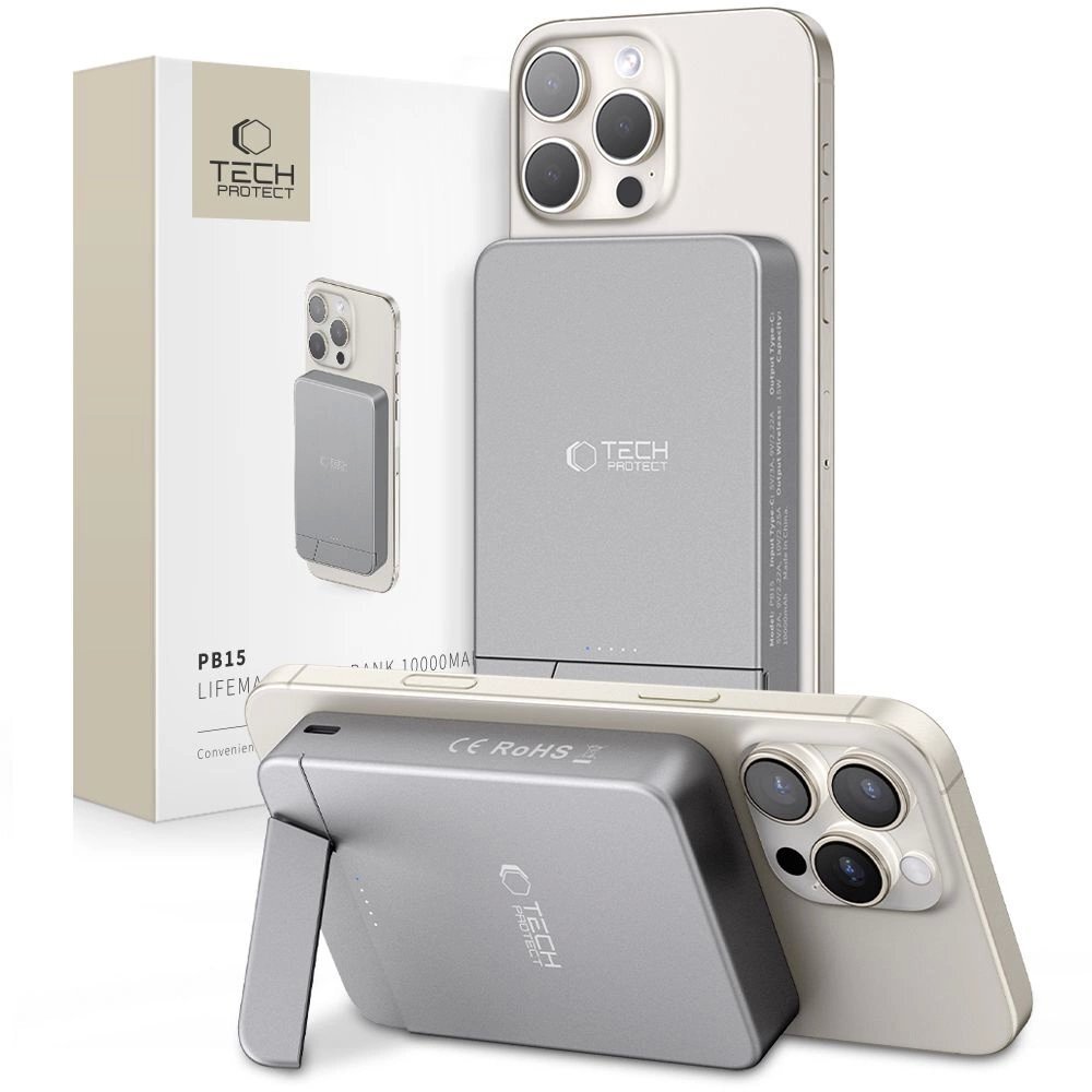 Išorinė baterija Powerbank Tech-Protect PB14 LifeMag MagSafe 10000mAh – pilka Išorinė baterija Powerbank Tech-Protect PB14 LifeMag MagSafe 10000mAh – pilka