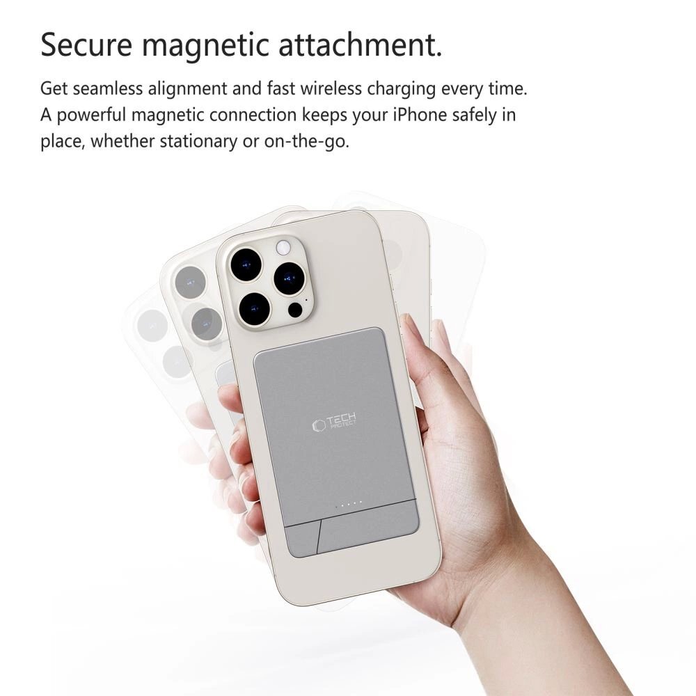 Išorinė baterija Powerbank Tech-Protect PB14 LifeMag MagSafe 5000mAh – pilka 5 Išorinė baterija Powerbank Tech-Protect PB14 LifeMag MagSafe 5000mAh – pilka 5
