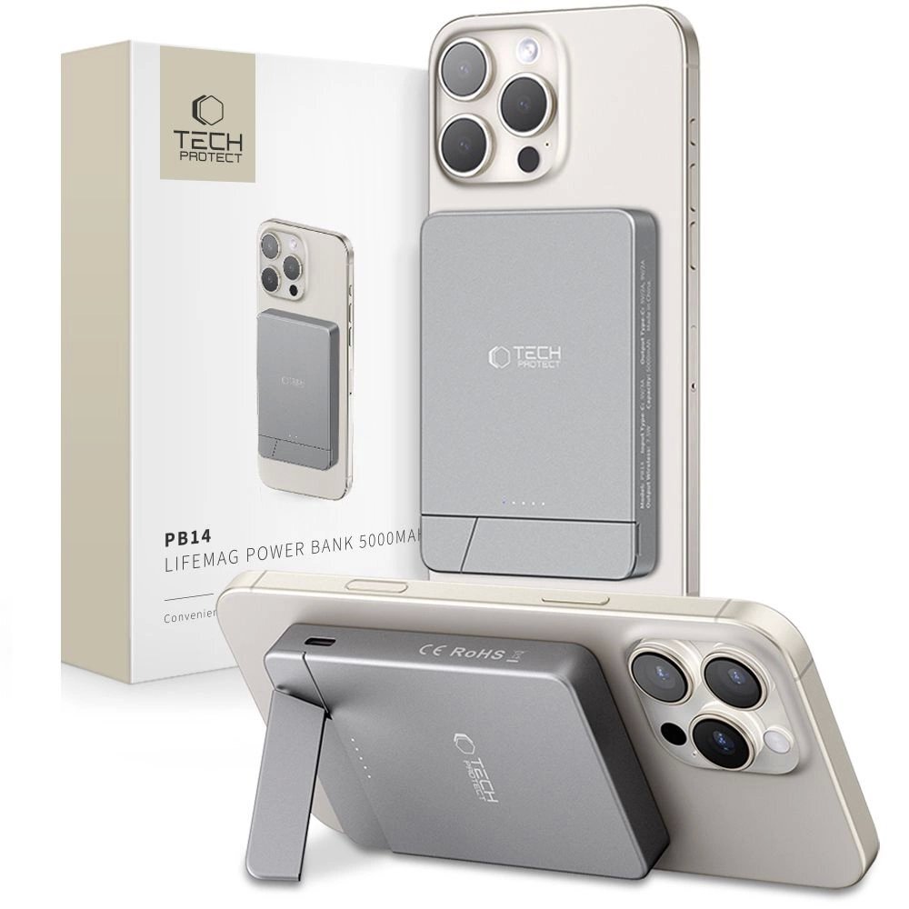 Išorinė baterija Powerbank Tech-Protect PB14 LifeMag MagSafe 5000mAh – pilka